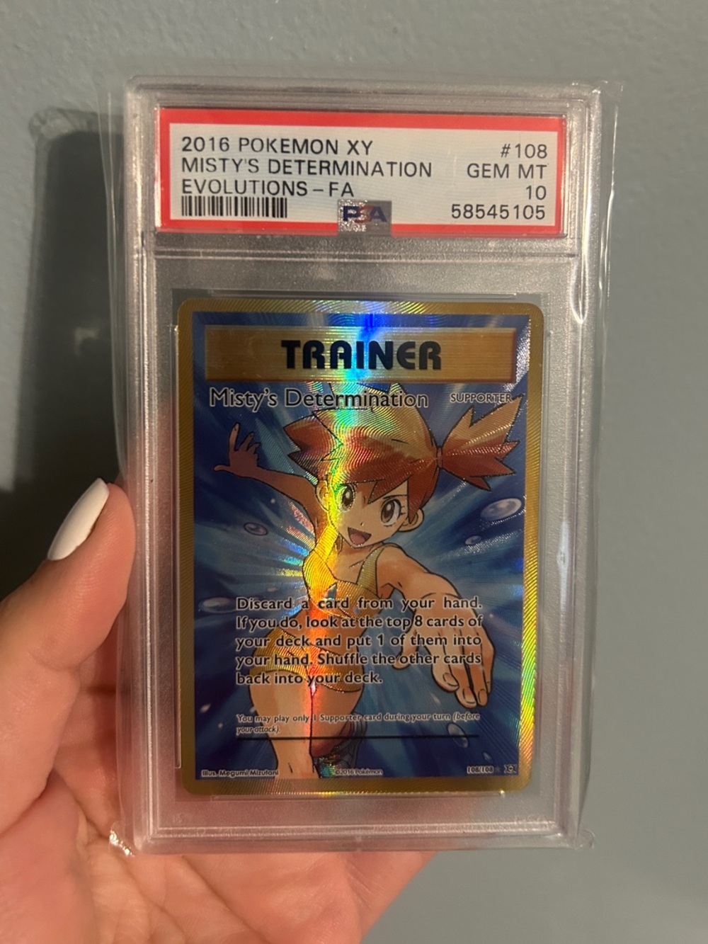 Pokémon graded PSA GEM MT 10 Trainer Card Misty's Determination #108 - Gold